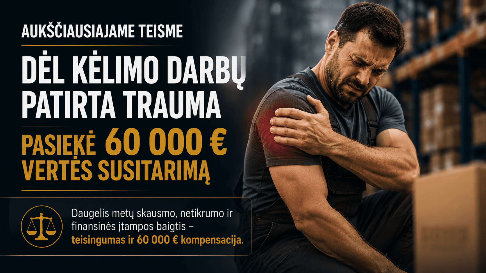 Aukščiausiajame teisme dėl kėlimo darbų patirta trauma pasiekė 60 000 eurų vertės susitarimą