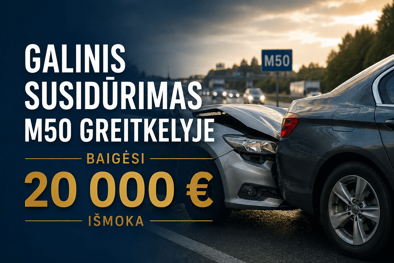 Galinis susidūrimas M50 greitkelyje baigėsi 20 000 eurų išmoka